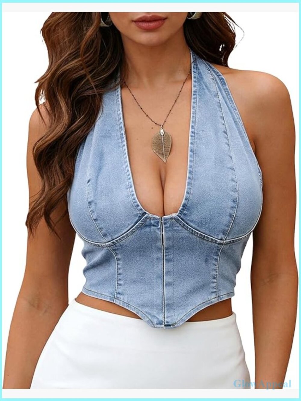Cropped Halter Denim Tank Top Sleeveless Backless Party Top
